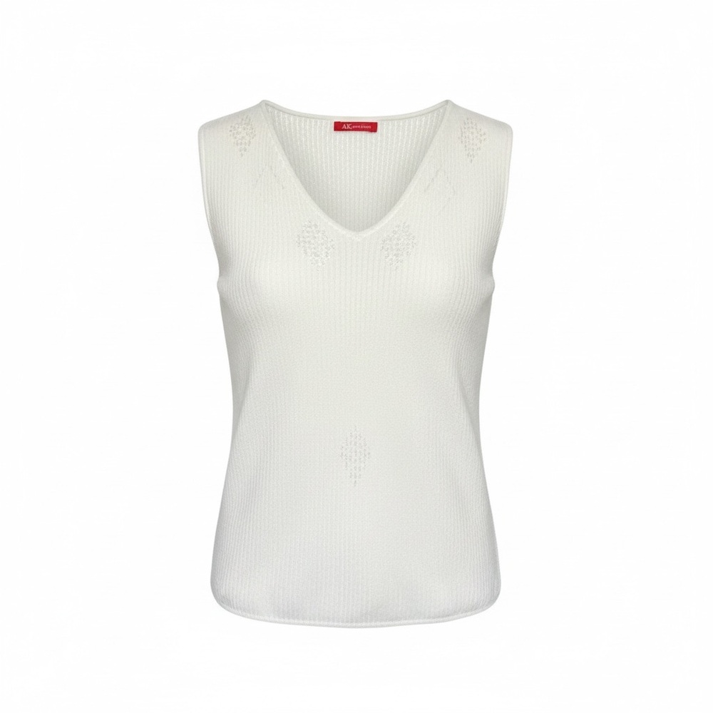 Anne Klein Cream V-Neck Knit Sleeveless Top - Size L